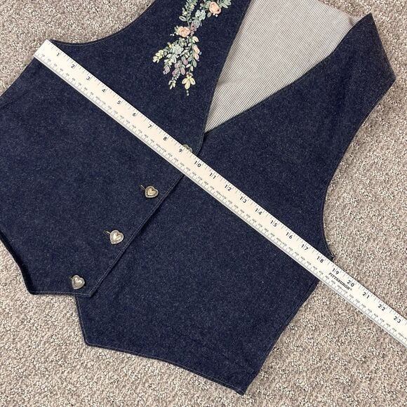 Handmade Vest Womens Medium Chambray Ribbon Embroidered Floral Cottage Retro 90s - Picture 5 of 9